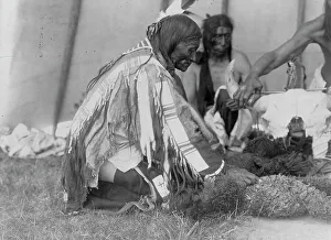 Saliva, Slow Bull (in background), Picket Pin's arm, c1907. Creator: Edward Sheriff Curtis