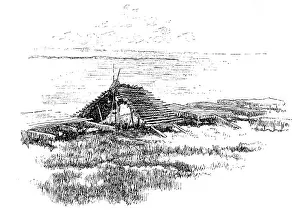 Stores Prints: Salmon-drying platforms on the Yucon River, Alaska, 1890. Creator: Unknown