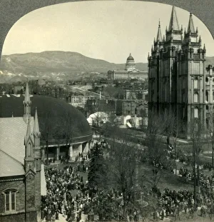 Assembly Hall Prints: Salt Lake City, Utah - Looking North over Temple Square to the Capitol