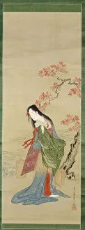 Eishi Chobunsai Collection: The Salt Maidens, Matsukaze with Yukihira's Coat, Edo period, c. 1800. Creator: Hosoda Eishi