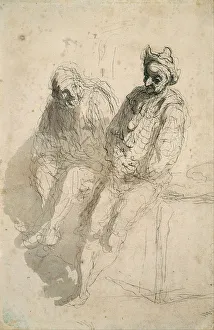 Two Saltimbanques (Deux saltimbanques). Artist: Daumier, Honore (1808-1879) Two Saltimbanques (Deux saltimbanques). Artist: Daumier, Honore (1808-1879)