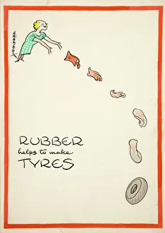 Recycling Prints: Salvage: Rubber helps to make tyres, World War II poster, between 1939 and 1946