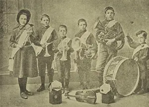 Trumpet Players Prints: Salvation Army child musicians at Kennington Lane Barracks, London, 1896. Creator: Unknown