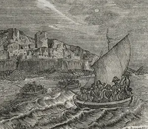 Arriving Prints: Salvation of French emigrants in Collioure, 1851. Creator: Unknown