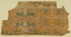 Samite fragment with hunters, 800s. Creator: Unknown