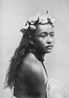 Andrew Prints: A Samoan girl, with chaplet of hibiscus flowers, 1902. Artist: Thomas Andrew