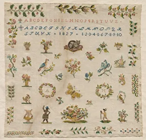 Silk On Linen Prints: Sampler, 1827. Creator: Unknown