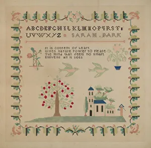 Stitching Prints: Sampler, c. 1936. Creator: Dorothy Posten