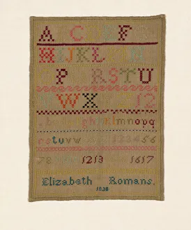 Linen Plain Weave Prints: Sampler, Canada, 1838. Creator: Elizabeth Clarke