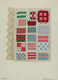Stitching Prints: Sampler (Stitching), c. 1937. Creator: Ruth M. Barnes