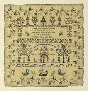 Bird Motif Prints: Sampler, United States, 1824. Creator: Elizabeth Moss