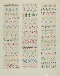 Stitching Prints: Samples of Stitching, c. 1937. Creator: Edith Towner