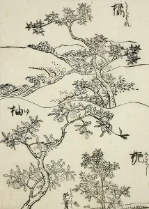 Ryuryukyo Shinsai Prints: Samples of Three Tree Types for Artists, 19th century. Creator: Shinsai