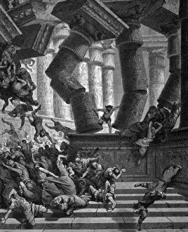 Bible Scene Collection: Samson bringing down the Temple of Dagon, 1866. Artist: Gustave Dore
