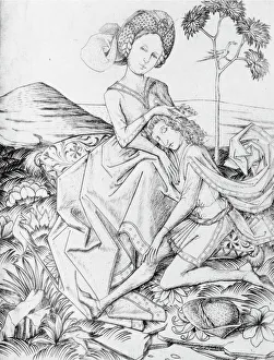 Biblical Character Collection: Samson and Delilah, 15th century. Creator: Master ES