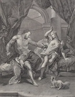 Surprise Prints: Samson and Delilah seated on a bed, Samson tearing apart the ropes binding his hand