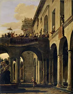 Columns Prints: Samson destroying the Temple of Dagon, 1659. Creator: Salomon de Bray