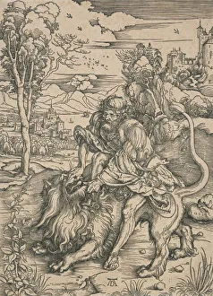 Samson Prints: Samson fighting with the lion, 1496-1497. Creator: Albrecht Durer