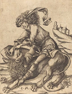 Samson Gallery: Samson and the Lion, c. 1475. Creator: Israhel van Meckenem