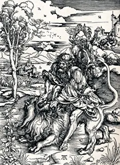 Samson Gallery: Samson Rending the Lion, 1497 (1906). Artist: Albrecht Durer