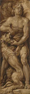 Maerten Heemskirck Prints: Samson Rending the Lion, c.1550-c.1560. Creator: Maerten van Heemskerck