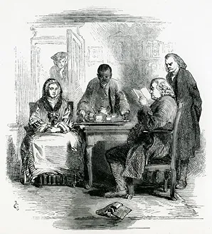 Lexicographer Prints: Samuel Johnson, 18th century English man of letters in his house off Fleet Street