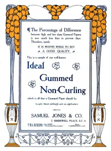 Label Prints: Samuel Jones & Co. - Ideal Gummed Non-Curling Advert, 1919. Artist: Samuel Jones
