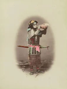 Blowing Prints: Samurai in Armour, 1870s-1890s. Creator: Kusakabe Kimbei