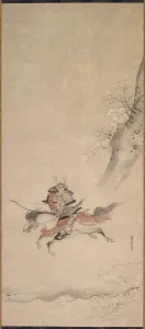 A Samurai on Horseback, 17th century. Creator: Kusumi Morikage (Japanese, c. 1620-c