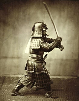 Beato Gallery: Samurai with raised sword, c1860. Artist: Felice Beato