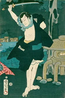 Katana Prints: Samurai Warrior. Japanese painting on silk, in a traditional Japanese style