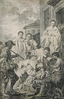 Subleyras Pierre Prints: San Bendetto resuscita un fanciullo, 18th century. Creator: Pierre Subleyras