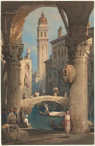 San Giorgio dei Greci, Seen from an Arcade, 1824/1829. Creator: Samuel Prout