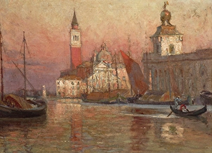 Gondolas Prints: San Giorgio, Venice, about 1900. Creator: Herbert W. Faulkner