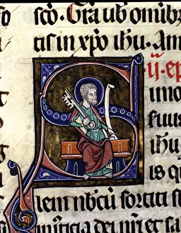 Apostle Prints: San Pedro as a guard carrying the key to the Kingdom of Heaven Illuminated capital