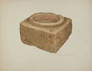 Sandstone Holy Water Font, c. 1940. Creator: Rose Campbell-Gerke Sandstone Holy Water Font, c. 1940. Creator: Rose Campbell-Gerke