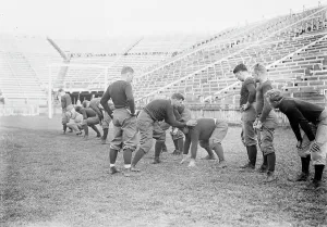 Sanford Trying out men for Centre, Yale, between c1910 and c1915. Creator: Bain News Service