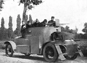 Sans cesse en mouvement, les autos-mitrailleuses blindees harcelent les colonnes allemandes, 1914. Creator: Unknown
