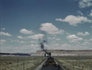 Plateau Prints: Santa Fe R. R. train stopping for coal and water