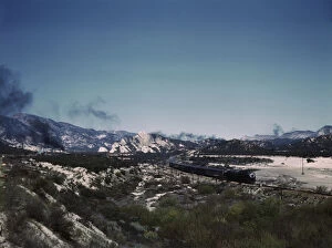 Santa Fe R.R. trains going through Cajon Pass in the San Bernardino Mountains, Cajon, Calif., 1943