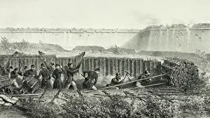 Sapping in full swing, from Souvenirs d'Italie: Expédition de Rome, 1858. Creator: Auguste Raffet