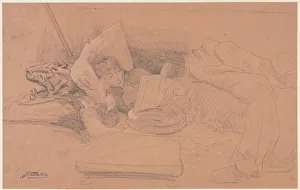 Georges Jules Victor Clairin Prints: Sarah Bernhardt Reclining on a Divan, Reading, c