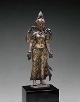 Gilded Collection: Sarasvati, Goddess of Wisdom, Holding a Book and a Water Pot, 10th century