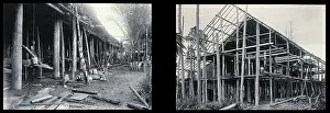 Scaffolding Prints: Sarawak: the supporting poles of a Kayan tribal house and a Sea Dayak house under construction
