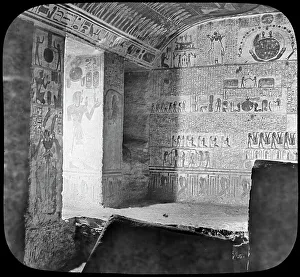 Sarcophagus and burial chamber of Rameses VI, Valley of the Kings, Egypt, c1890. Artist: Newton & Co Sarcophagus and burial chamber of Rameses VI, Valley of the Kings, Egypt, c1890. Artist: Newton & Co