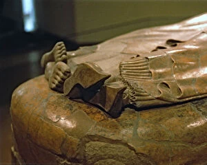 Sarcophagus of the Spouses, made in Etruscan terracotta, detail of feet and footwear
