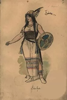 1897 Gallery: Sarka. Costume design for the opera Sarka by Zdenek Fibich, 1897. Creator: Ales, Mikolas