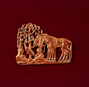 Sarmatian Gold Plaque, from Siberia, Scythian tree of life, and resurrected warrior, 5th century BC