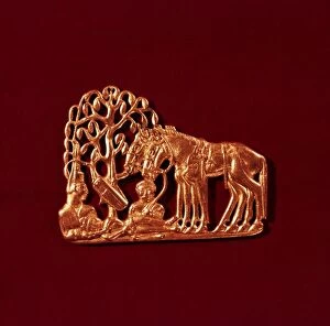 Tree Of Life Gallery: Sarmatian Gold Plaque, from Siberia, Scythian tree of life, and resurrected warrior, 5th century BC