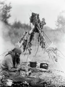 Cooking Pots Prints: A Sarsi kitchen, c1927. Creator: Edward Sheriff Curtis